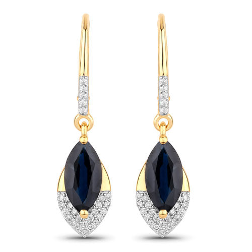 2.79 Carat Genuine Blue Sapphire and White Diamond 14K Yellow Gold Earrings Bids.com