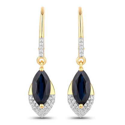 2.79 Carat Genuine Blue Sapphire and White Diamond 14K Yellow Gold Earrings Bids.com