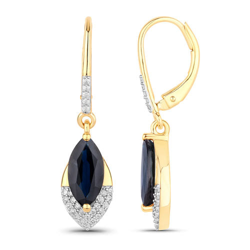 2.79 Carat Genuine Blue Sapphire and White Diamond 14K Yellow Gold Earrings Bids.com