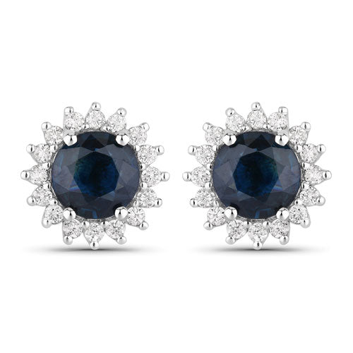 2.38 Carat Genuine Blue Sapphire and White Diamond 14K White Gold Earrings Bids.com