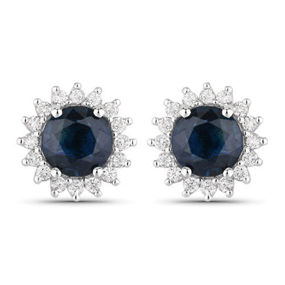2.38 Carat Genuine Blue Sapphire and White Diamond 14K White Gold Earrings Bids.com