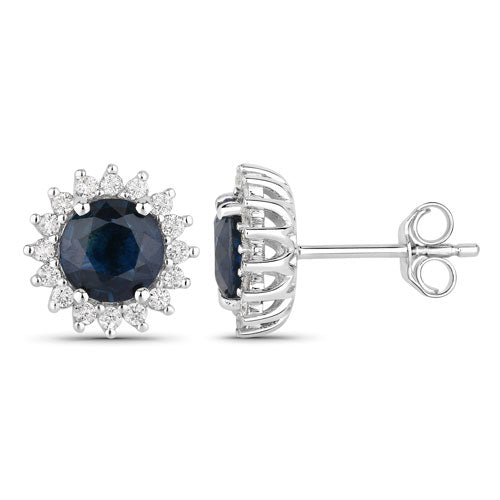 2.38 Carat Genuine Blue Sapphire and White Diamond 14K White Gold Earrings Bids.com