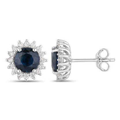 2.38 Carat Genuine Blue Sapphire and White Diamond 14K White Gold Earrings Bids.com