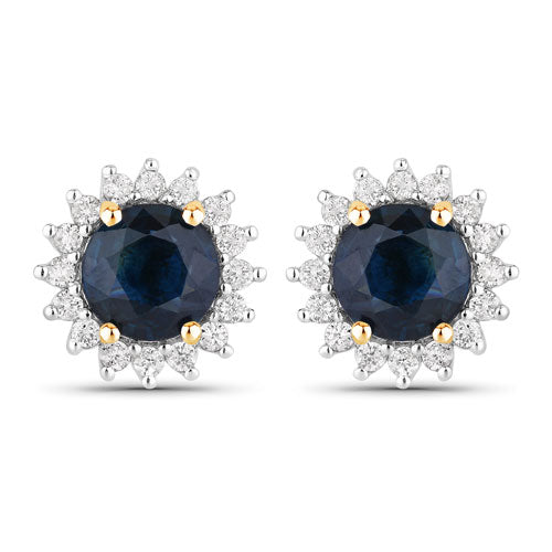 2.38 Carat Genuine Blue Sapphire and White Diamond 14K Yellow Gold Earrings Bids.com