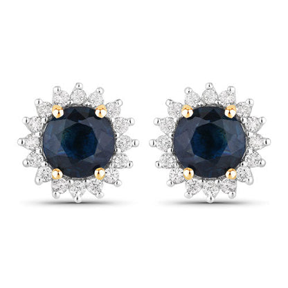 2.38 Carat Genuine Blue Sapphire and White Diamond 14K Yellow Gold Earrings Bids.com
