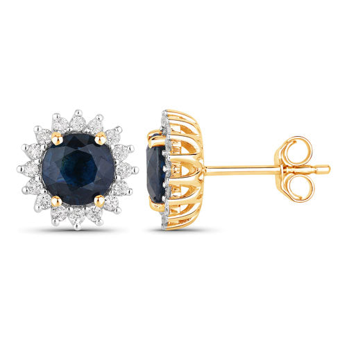 2.38 Carat Genuine Blue Sapphire and White Diamond 14K Yellow Gold Earrings Bids.com