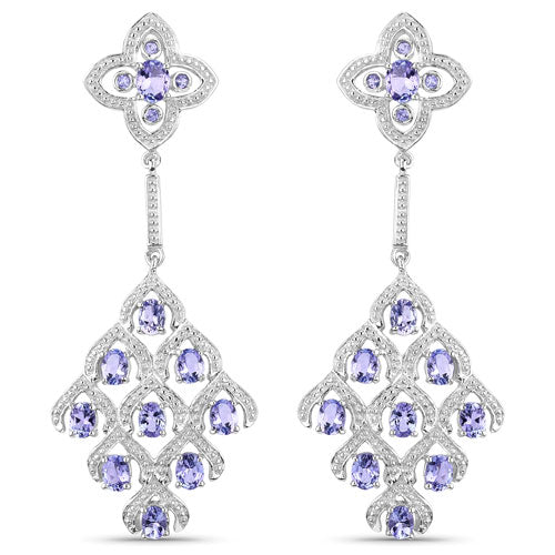 3.90 Carat Genuine Tanzanite and White Topaz .925 Sterling Silver Earrings Bids.com