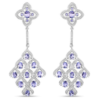 3.90 Carat Genuine Tanzanite and White Topaz .925 Sterling Silver Earrings Bids.com