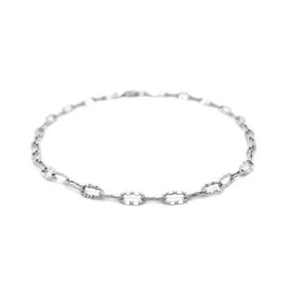 14k White Gold Anklet with Fancy Hammered Oval Links Bids.com