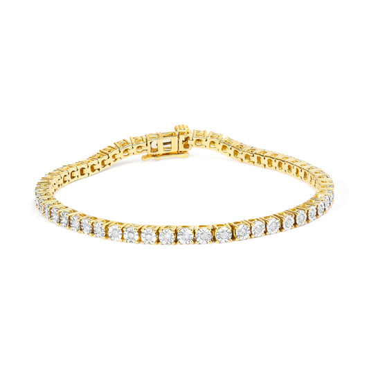 .925 Sterling Silver 1.0 Cttw Miracle-Set Diamond Round Faceted Bezel Tennis Bracelet (I-J Color, I3 Clarity) - 7" Bids.com
