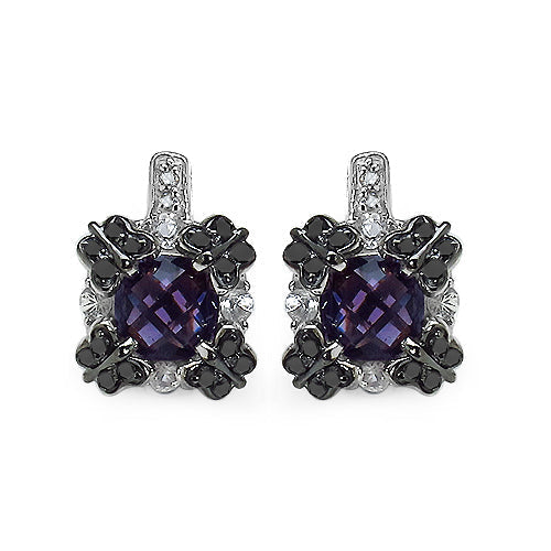 2.67 Carat Genuine Amethyst White Sapphire & Black Diamond .925 Sterling Silver Earrings Bids.com