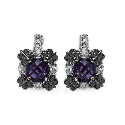 2.67 Carat Genuine Amethyst White Sapphire & Black Diamond .925 Sterling Silver Earrings Bids.com