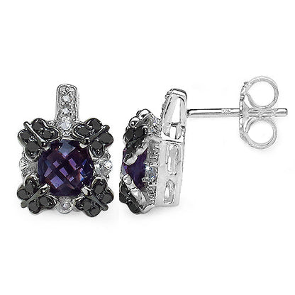 2.67 Carat Genuine Amethyst White Sapphire & Black Diamond .925 Sterling Silver Earrings Bids.com
