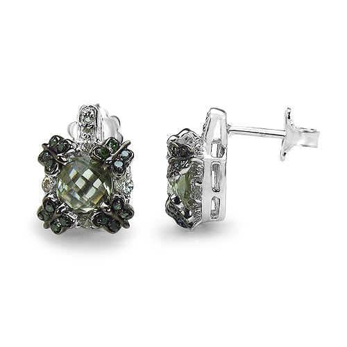 2.91 Carat Genuine Green Amethyst, White Sapphire & Green Diamond .925 Sterling Silver Earrings Bids.com