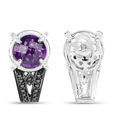 3.61 Carat Genuine Amethyst, Black Diamond and White Diamond .925 Sterling Silver Earrings Bids.com