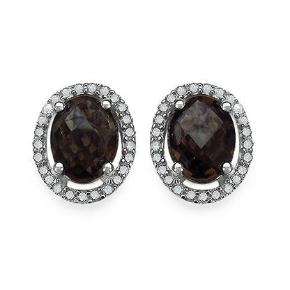 2.39 Carat Genuine White Diamond & Smoky Quartz .925 Sterling Silver Earrings Bids.com