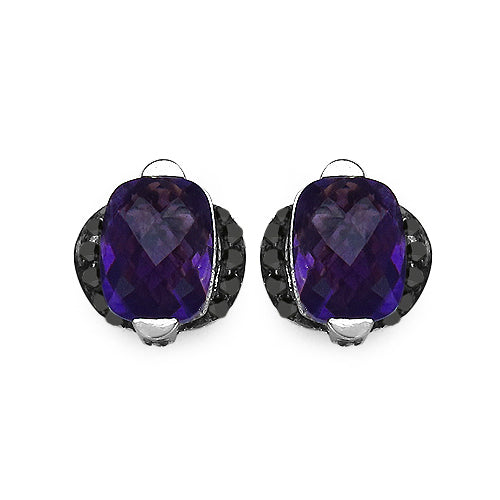3.14 Carat Genuine Amethyst & Black Diamond .925 Sterling Silver Earrings Bids.com