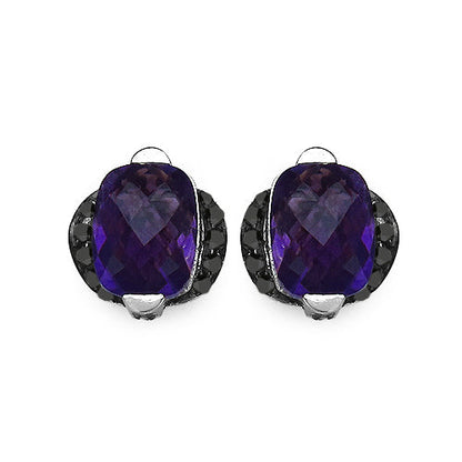 3.14 Carat Genuine Amethyst & Black Diamond .925 Sterling Silver Earrings Bids.com
