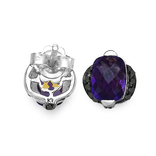 3.14 Carat Genuine Amethyst & Black Diamond .925 Sterling Silver Earrings Bids.com