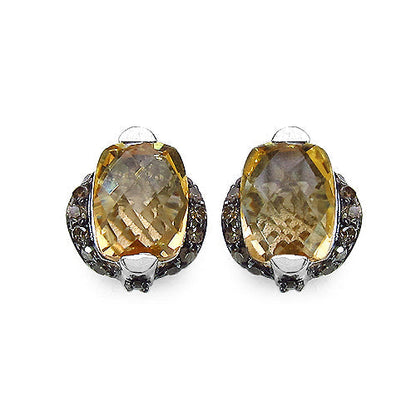 3.14 Carat Genuine Citrine & Black Diamond .925 Sterling Silver Earrings Bids.com