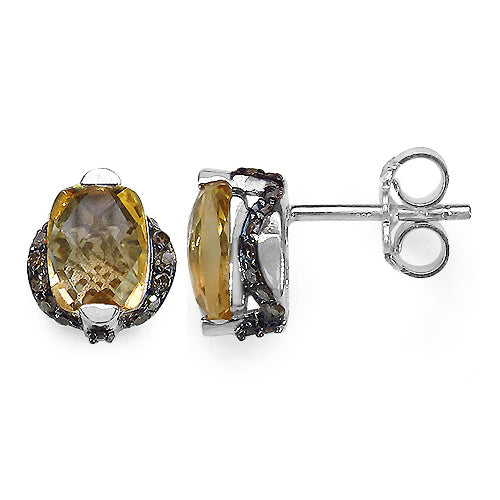 3.14 Carat Genuine Citrine & Black Diamond .925 Sterling Silver Earrings Bids.com