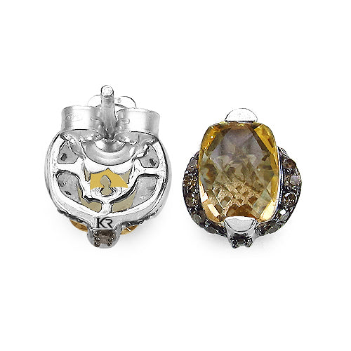 3.14 Carat Genuine Citrine & Black Diamond .925 Sterling Silver Earrings Bids.com
