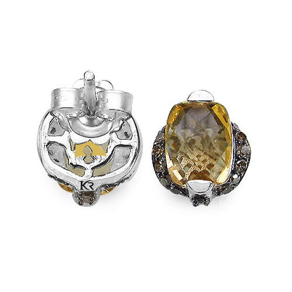 3.14 Carat Genuine Citrine & Black Diamond .925 Sterling Silver Earrings Bids.com