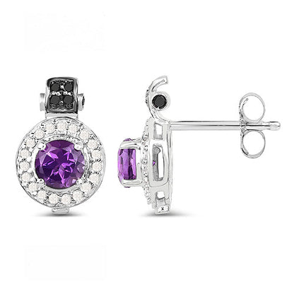 2.29 Carat Genuine Amethyst, Black Diamond and White Diamond .925 Sterling Silver Earrings Bids.com