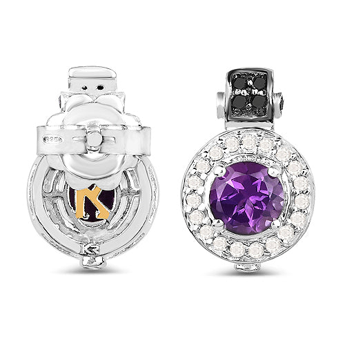 2.29 Carat Genuine Amethyst, Black Diamond and White Diamond .925 Sterling Silver Earrings Bids.com
