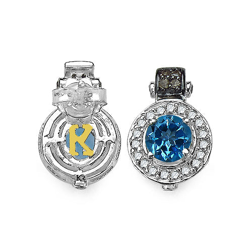 1.20 Carat Genuine Swiss Blue Topaz and 0.30 ct.t.w Genuine Diamond Accents Sterling Silver Earrings Bids.com