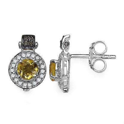 1.00 Carat Genuine Citrine and 0.31 ct.t.w Genuine Diamond Accents Sterling Silver Earrings Bids.com