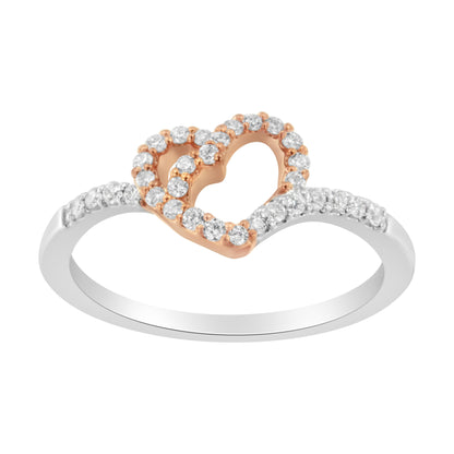 10K Two Toned Gold Diamond Heart Cocktail Ring (1/5 Cttw, H-I Color, I1-I2 Clarity) - Size 6-1/2 Bids.com