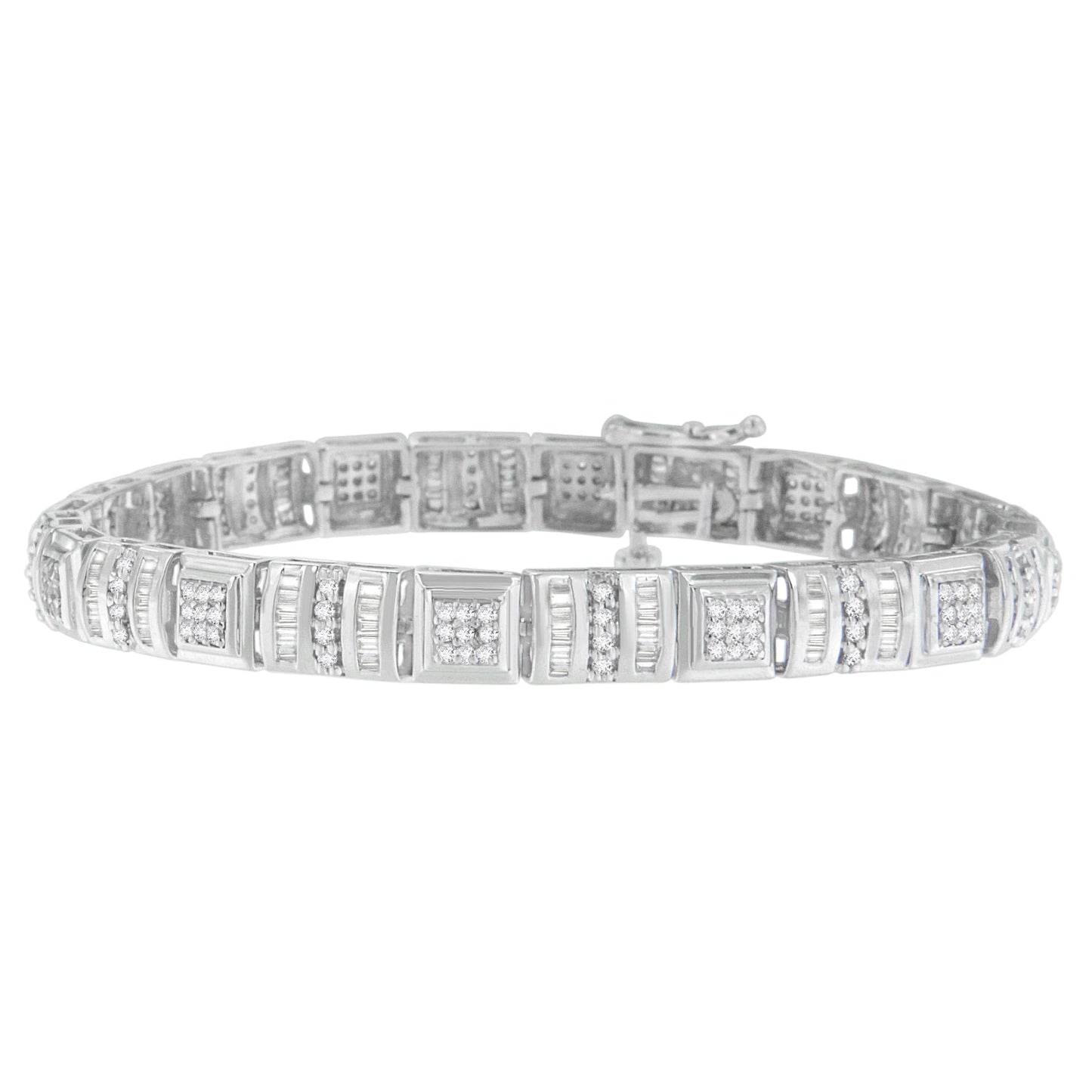 10K White Gold Round and Baguette Cut Diamond Bracelet (2.00 cttw, H-I Color, I2-I3 Clarity) Bids.com