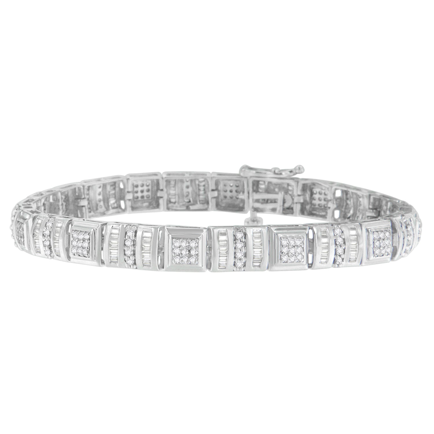 10K White Gold Round and Baguette Cut Diamond Bracelet (2.00 cttw, H-I Color, I2-I3 Clarity) Bids.com