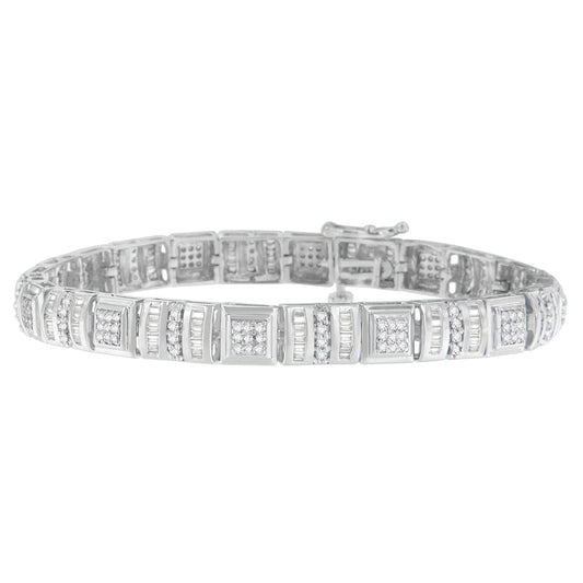 10K White Gold Round and Baguette Cut Diamond Bracelet (2.00 cttw, H-I Color, I2-I3 Clarity) Bids.com