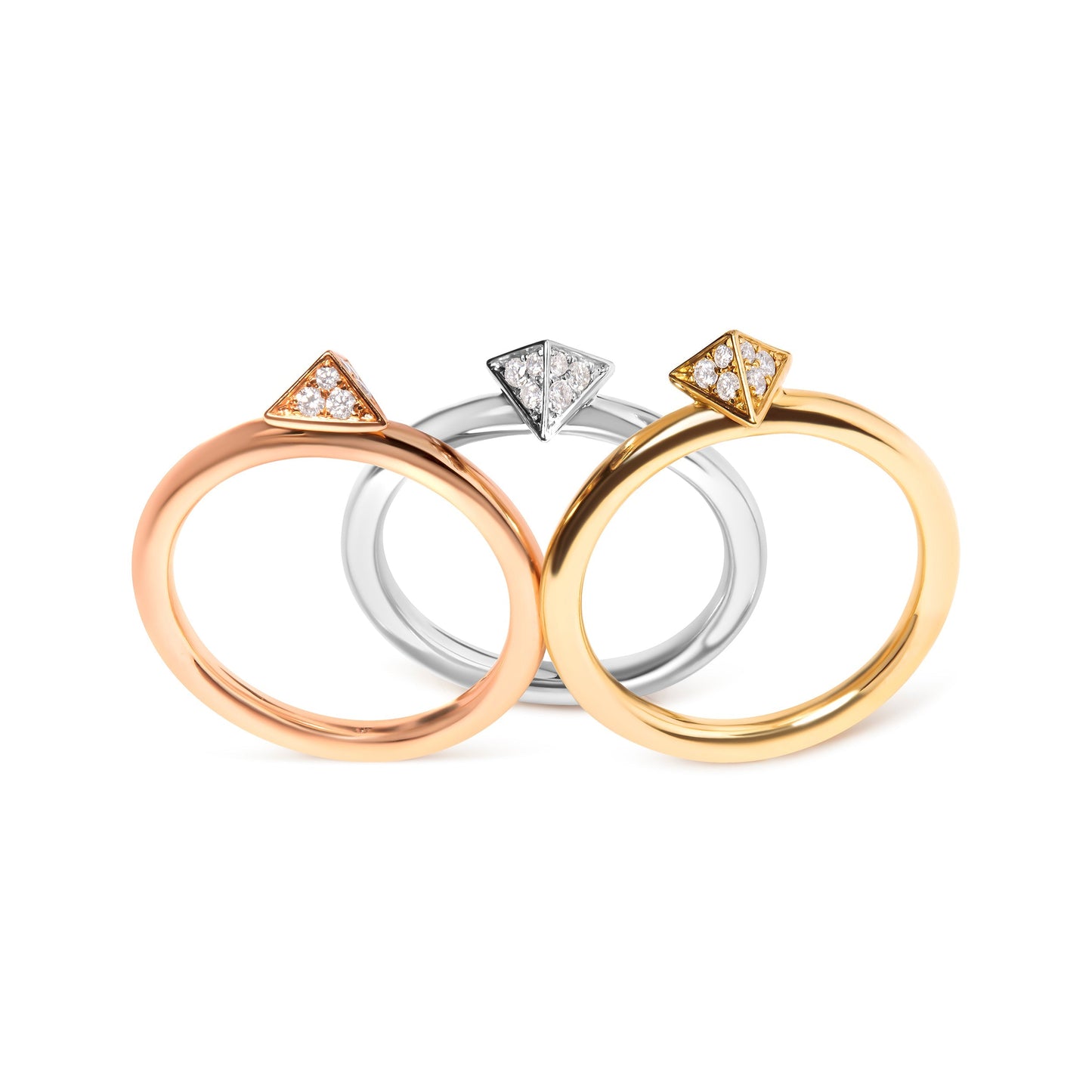 14K Tri Color Gold 1/3 Cttw Diamond Pyramid Stackable Band Ring Set (G-H Color, SI1-SI2 Clarity) - Size 7 Bids.com