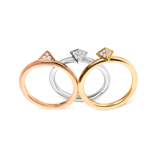 14K Tri Color Gold 1/3 Cttw Diamond Pyramid Stackable Band Ring Set (G-H Color, SI1-SI2 Clarity) - Size 7 Bids.com