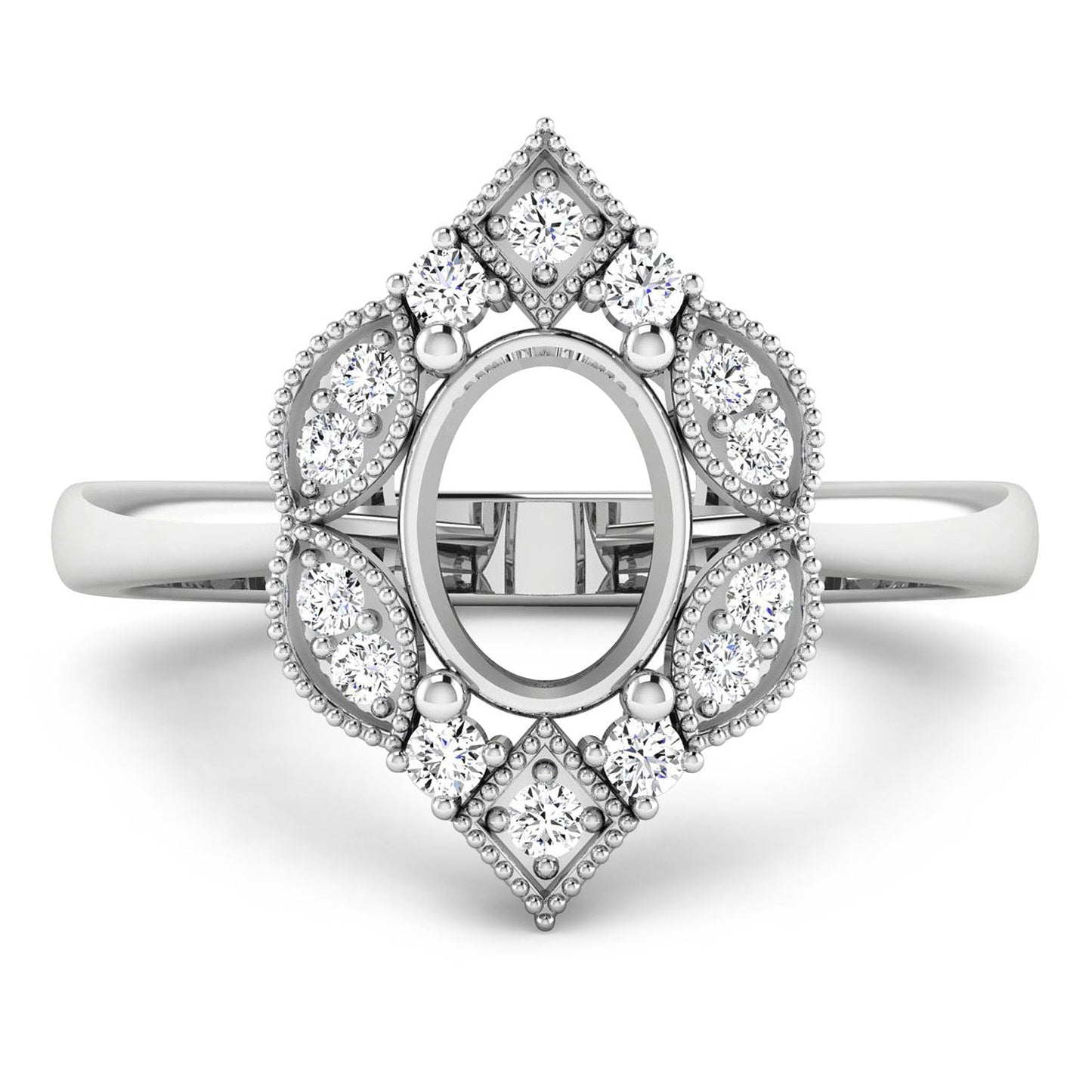 0.20 Carat Genuine White Diamond 14K White Gold Semi Mount Ring - holds 8x6mm Oval Gemstone Bids.com