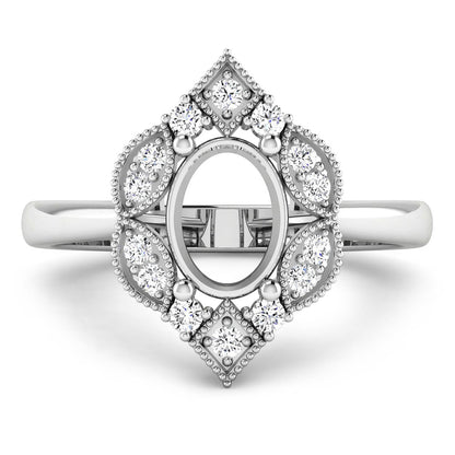 0.20 Carat Genuine White Diamond 14K White Gold Semi Mount Ring - holds 8x6mm Oval Gemstone Bids.com