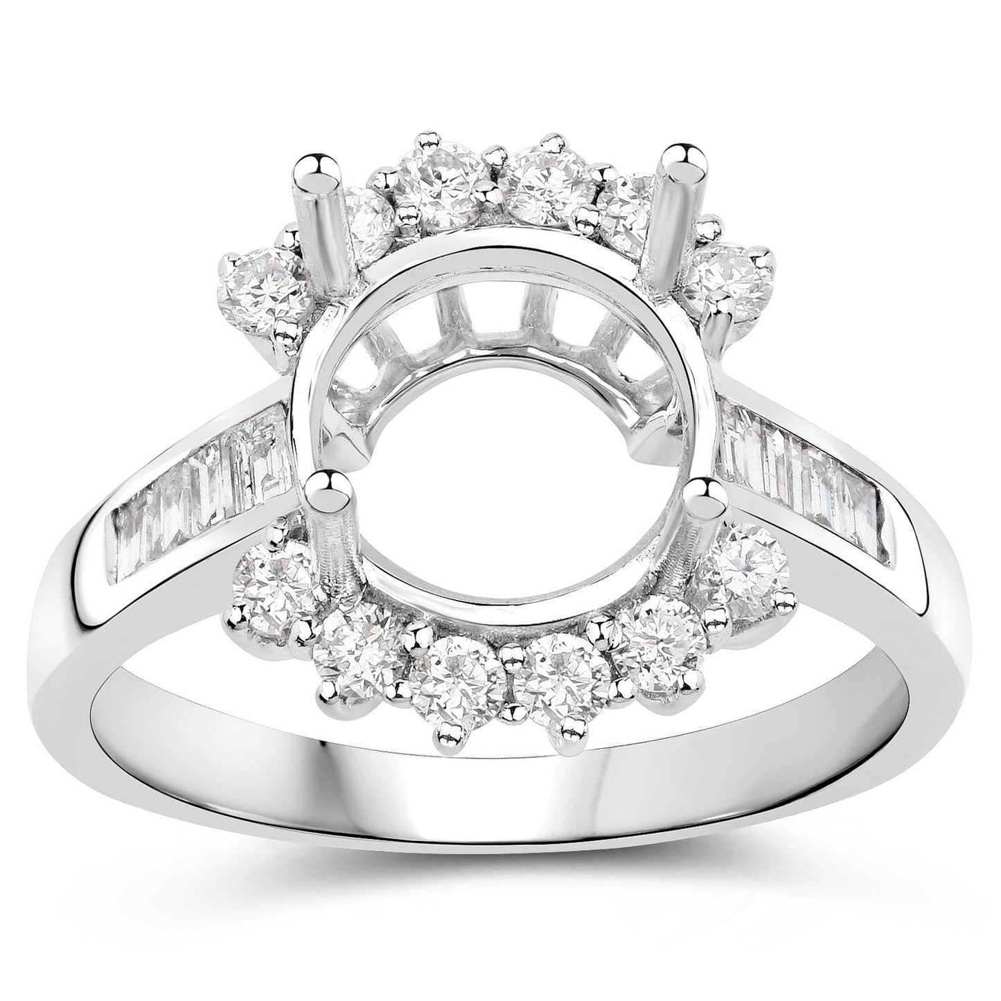 0.58 Carat Genuine White Diamond 14K White Gold Semi Mount Ring - holds 9.00mm Round Gemstone Bids.com