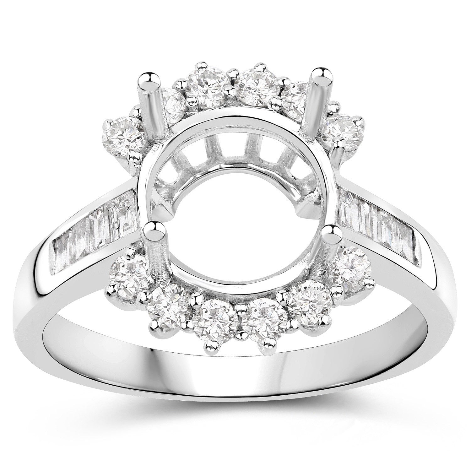 0.58 Carat Genuine White Diamond 14K White Gold Semi Mount Ring - holds 9.00mm Round Gemstone Bids.com