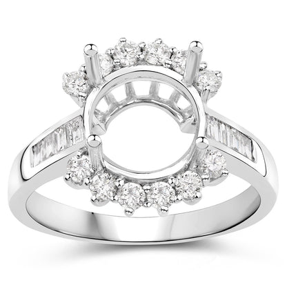 0.58 Carat Genuine White Diamond 14K White Gold Semi Mount Ring - holds 9.00mm Round Gemstone Bids.com