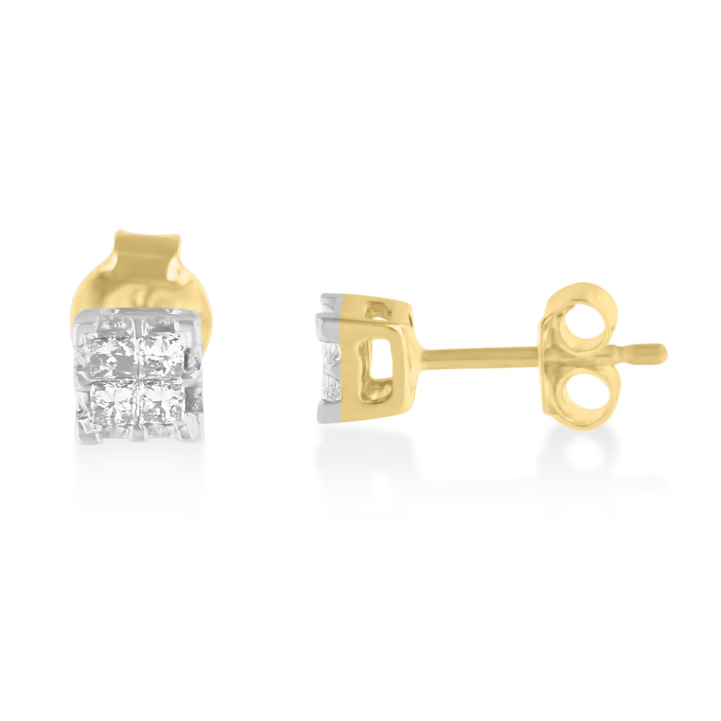 10k Yellow Gold Princess Diamond Quad Stud Earrings (1/4 cttw, J-K Color, I2-I3 Clarity) Bids.com
