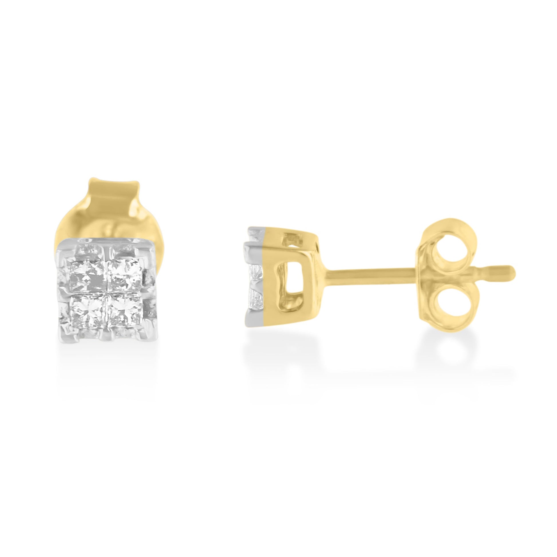 10k Yellow Gold Princess Diamond Quad Stud Earrings (1/4 cttw, J-K Color, I2-I3 Clarity) Bids.com