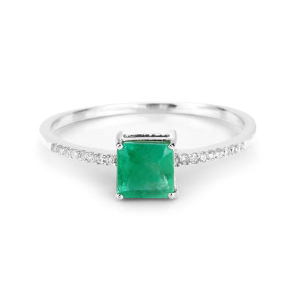 0.64 Carat Genuine Zambian Emerald and White Diamond 14K White Gold Ring Bids.com
