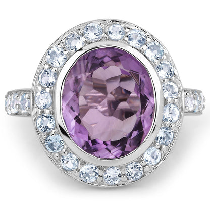 4.77 Carat Genuine Amethyst and Blue Topaz .925 Sterling Silver Ring Bids.com