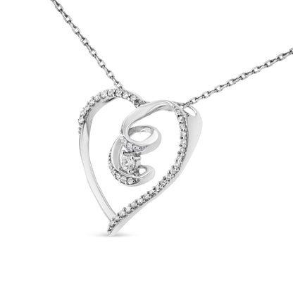 .925 Sterling Silver 1/4 Cttw Brilliant-Cut Diamond Open Heart Twisted Awareness Ribbon 18" Pendant Necklace (H-I Color, I1-I2 Clarity) Bids.com