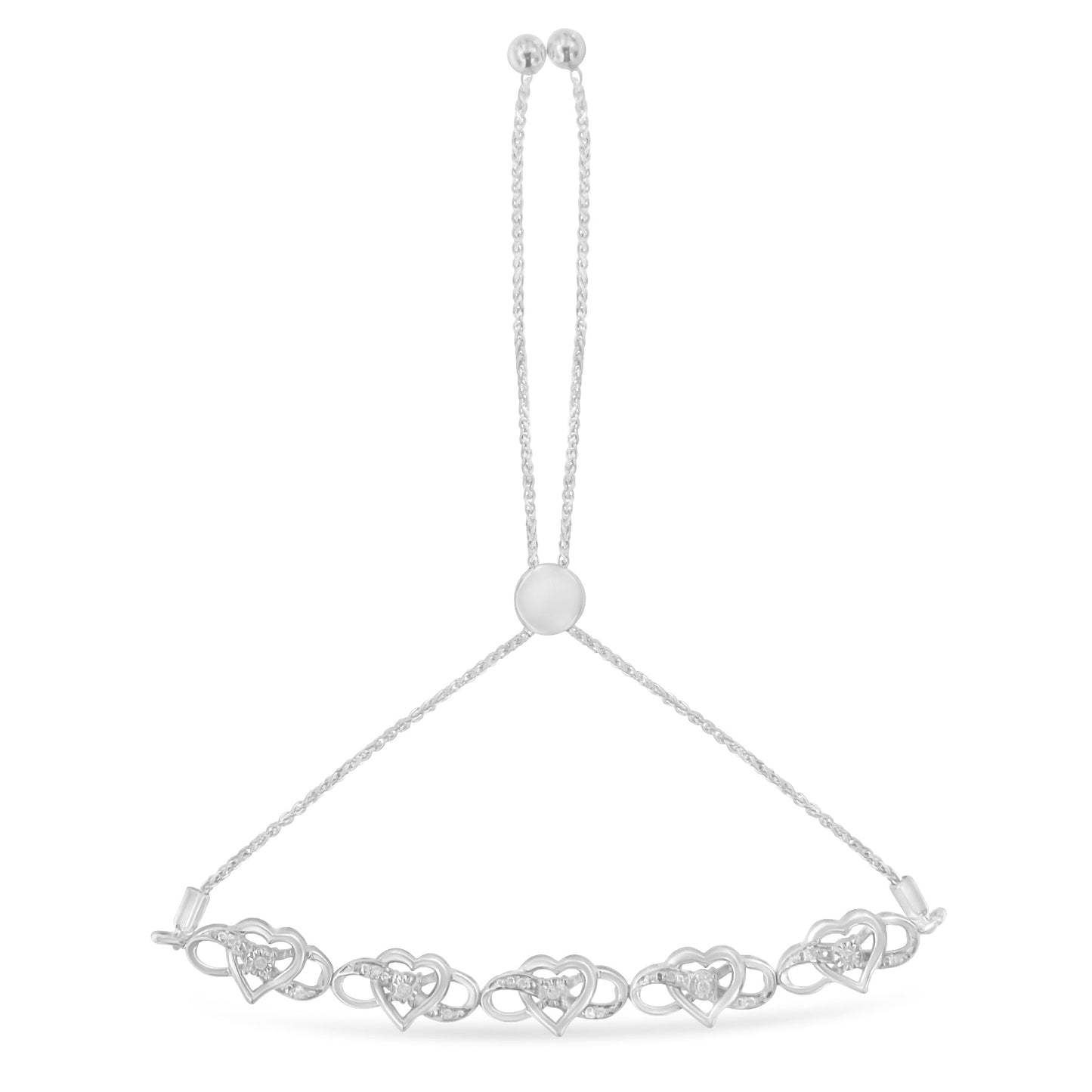 .925 Sterling Silver Miracle Set Diamond Accented Infinity Hearts 6â€-9â€ Adjustable Bolo Bracelet (H-I Color, I2-I3 Clarity) Bids.com
