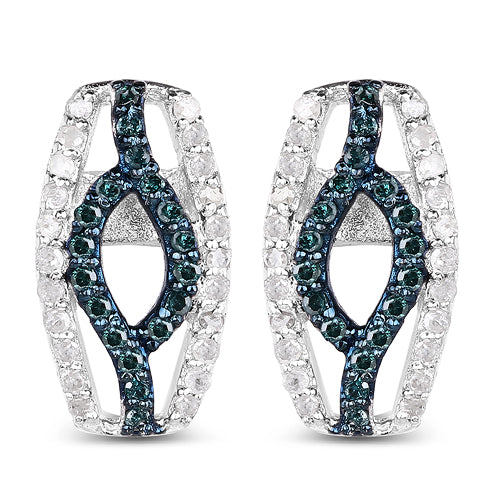 0.42 Carat Genuine Blue Diamond & White Diamond .925 Sterling Silver Earrings Bids.com