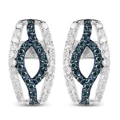 0.42 Carat Genuine Blue Diamond & White Diamond .925 Sterling Silver Earrings Bids.com